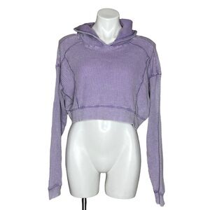 Wild Fable Lavender Purple Waffle Hooded Cropped Sweater